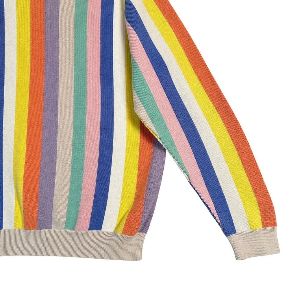 Maus & Hoffman Sweater XL Pima Cotton Vertical Rainbow Stripe Crewneck Multi VTG